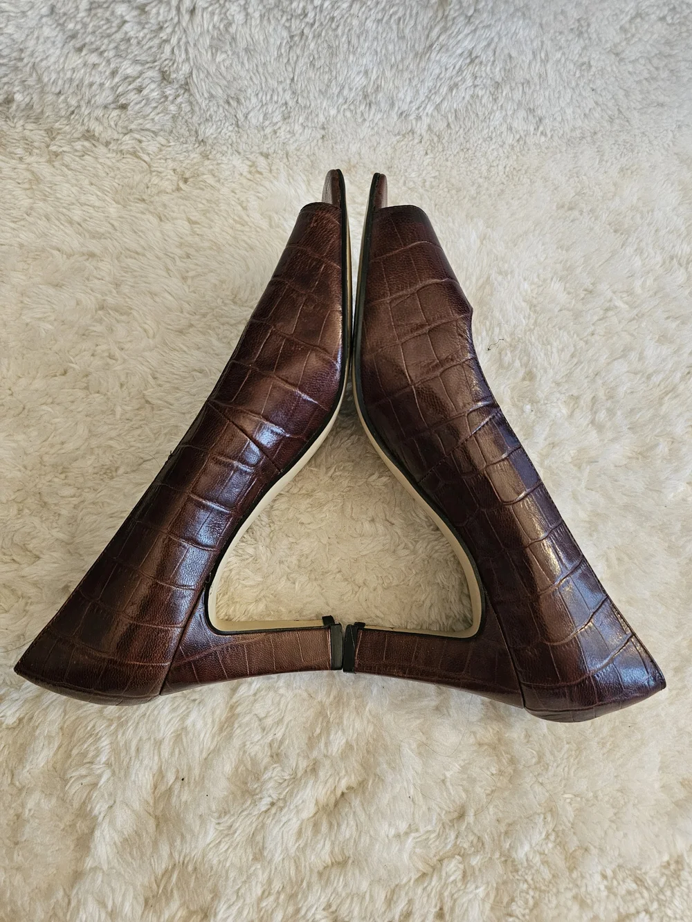 Vintage Karen Scott Croc Embossed Brown Peep Toe Heels